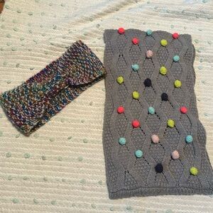 Gently worn girls Pom Pom scarf and twisted knot headband    One Size